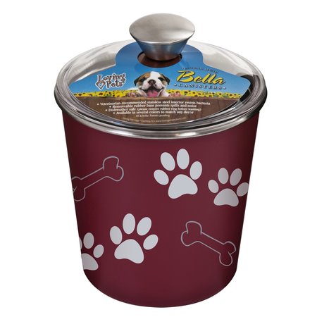 BELLA BOWL Loving Pets Bella Red Bones and Paw Prints Stainless Steel 9 cups Treat Canister For Dog 7480